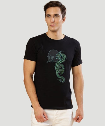 Men's Black Graphic Print Half Sleeves Regular Fit T-Shirt
